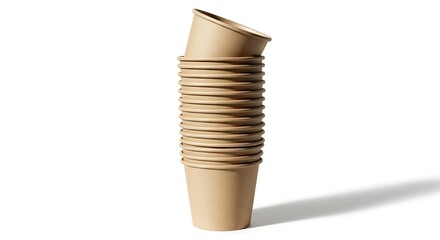 Stack of disposable paper cups isolated on white
