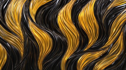 Abstract artistic pattern with intertwining black and gold waves creating a luxurious and dynamic visual effect with flowing curves
