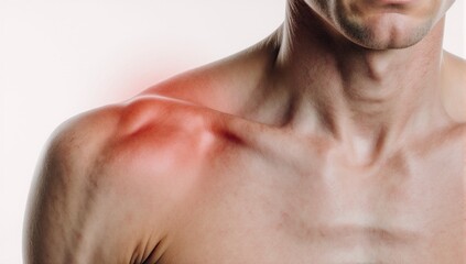 Fototapeta premium Human shoulder pain isolated on a white background