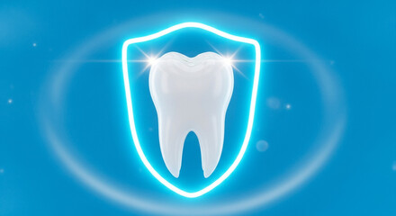 Tooth decay prevention with glowing antibacterial shield, dental health and hygiene protection