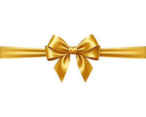Fototapeta premium Elegant golden bow with ribbon decorative element for gift wrapping and holiday designs isolated on white background