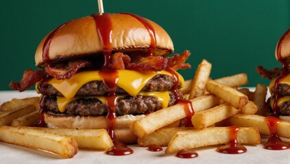 Bacon cheeseburger with fries fast food classic burger