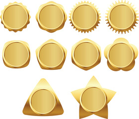 Vector set of shiny gold medal badge. For celebrating achievements, highlighting first place winners, marking special events, and enhancing premium branding materials.