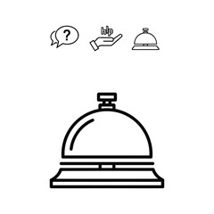 Hotel service bell with help and question icons, representing customer assistance and support, isolated on