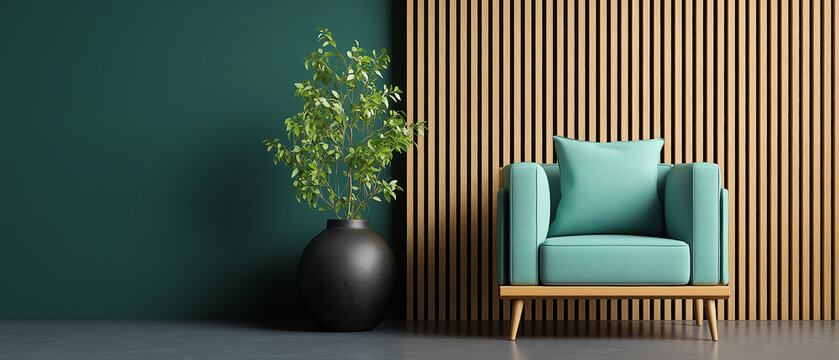 Modern interior header background with copy space and stylish armchair