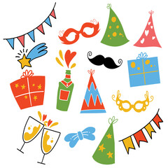 Hand Drawn Party and Celebration Icons for Party Concept