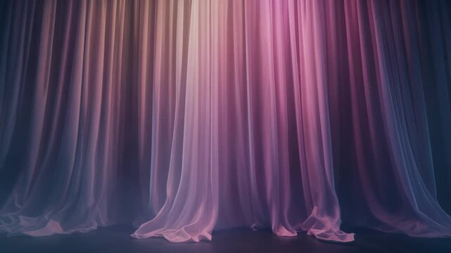 Spectacular stage curtains gracefully flowing with vibrant colors for theater performances or elegant event backdrops, creating a magical atmosphere