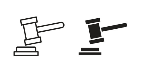 Gavel icon symbol in filled and line style. Vector icon collection