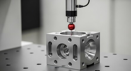 Precision measuring probe touching metal component