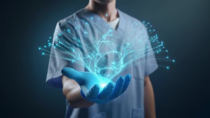 Medical Professional with Glowing Hand and Digital Network Overlay. - Powered by Adobe