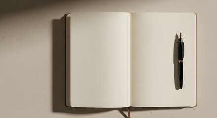 Open blank notebook with a pen on a light background