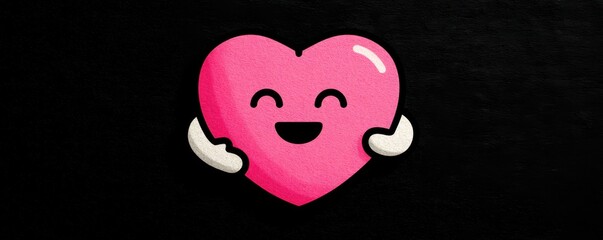 Pink heart emoji hugging itself in a simple vector design on black