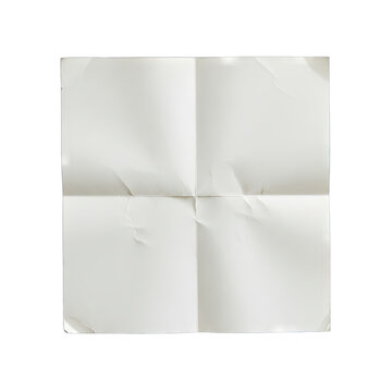 Close Up View Of Crumpled White Paper Folded Into Quarters Isolated On Transparent Background With Soft Natural Light Highlighting Texture And Creases