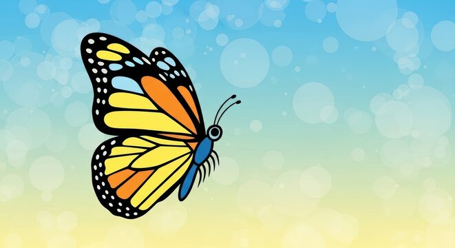 Colorful monarch butterfly on gradient background with bokeh effect