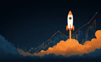 Rocket launching amidst rising market data