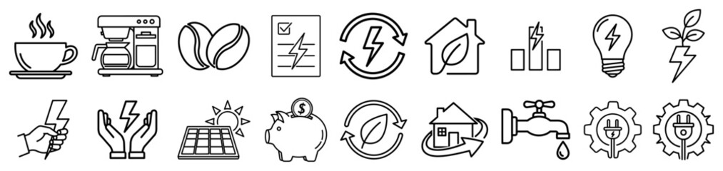 Energy Electricity and Eco Power Outline Icons Vector Set