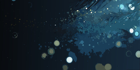 Abstract christmas tree with bokeh lights on a dark blue background