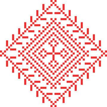 Pattern of the Holy Tree and Radovnitsa. Embroidered Belarusian national pattern. Red stylized folk Slavic patterns. Vector illustration.
