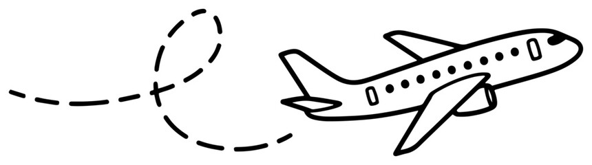 Airplane with Dotted Flight Path Line Art