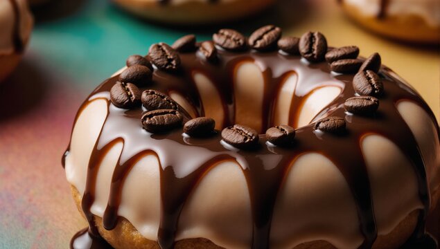 Delicious coffee-flavored donut with a doughnut shape and coated in ground coffee beans