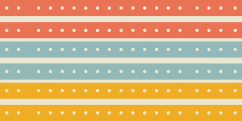 Horizontal stripes with orange blue and yellow colors and dots in a pattern on white background