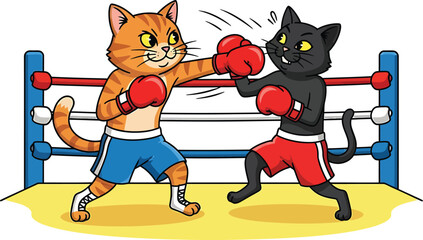 Two Boxing Cats Fighting in a Ring