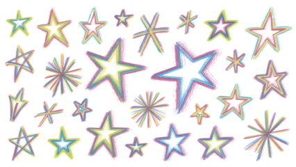 Colorful star shapes scattered on a transparent background isolated on transparent background isolated on transparent background