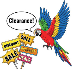 Colorful Macaw Parrot Announcing Clearance Sale Discount