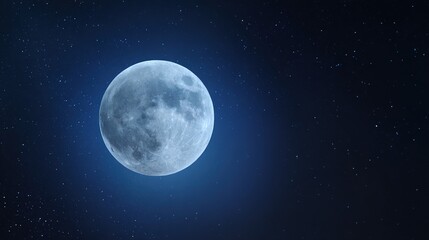 telephoto. Super moon in crisp detail against a deep blue night sky with visible lunar craters. STEM education sheets, lab safety posters, designed for STEM education and laboratory safety posters.