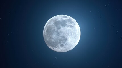 telephoto. Super moon in crisp detail against a deep blue night sky with visible lunar craters. STEM education sheets, lab safety posters, designed for STEM education and laboratory safety posters.