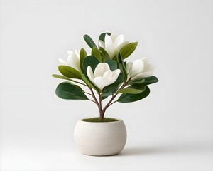 Elegant white flower arrangement in a modern white pot indoors