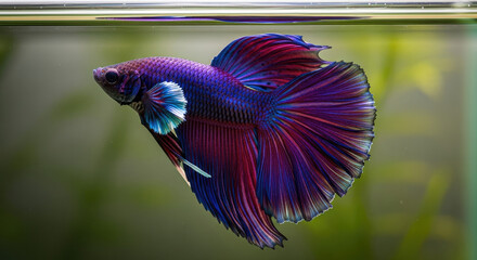 Majestic Siamese Fighting Fish Showcasing Vibrant Colors and Flowing Fins, A Captivating Aquarium Exhibit of Aquatic Beauty and Graceful Movement