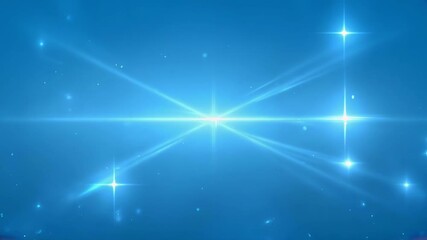 A bright light with rays emanating on a blue background with small glowing particles - Powered by Adobe