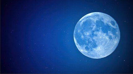 telephoto. Super moon in crisp detail against a deep blue night sky with visible lunar craters. STEM education sheets, lab safety posters, designed for STEM education and laboratory safety posters.