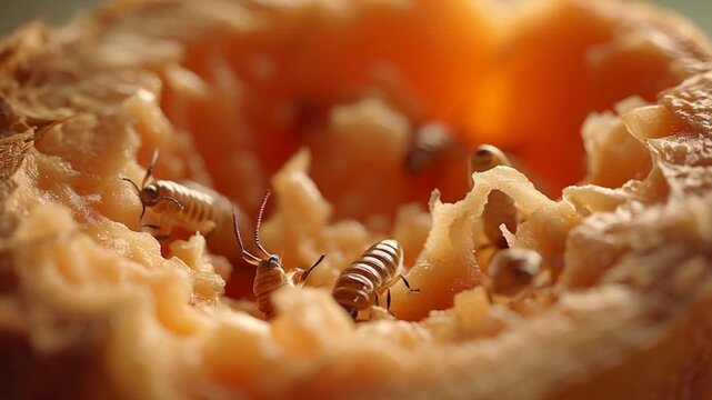Woodlice Crawling Inside Rotten Fruit Macro Close Up