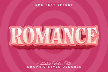 Romance editable text effect in a vintage 3D style. Vector graphic design asset for typography and lettering on a pink background