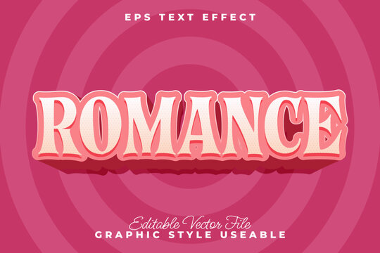 Romance editable text effect in a vintage 3D style. Vector graphic design asset for typography and lettering on a pink background