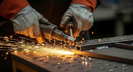 Grinding metal sparks flying metalworking industrial