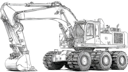 Professional Heavy Equipment Vector Illustration with Outline Isolated on White Background