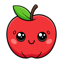 Kawaii Apple Coloring Page – Cute Fruit Cartoon Line Art Illustration