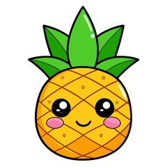 Kawaii Pineapple Coloring Page – Cute Tropical Fruit Cartoon Line Art Illustration