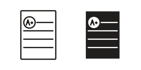 Report card icon symbol in filled and line style. Vector icon collection