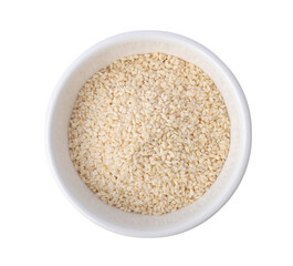 White sesame seeds in bowl on transparent png