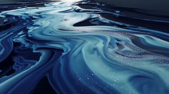 Abstract flowing blue and white patterns resembling water waves, creating a serene and calming effect