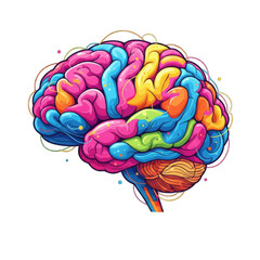 Colorful Cartoon Brain Illustration with Soft Shading on Transparent Background Showing Neural Networks and Cognitive Function