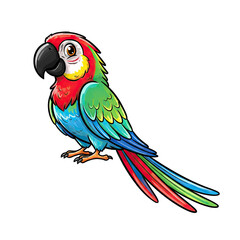 Colorful Cartoon Parrot Perched Against A Black Background Vibrant Plumage Red Yellow Green Blue Feathers Detailed Eyes Black Beak Orange Feet Cartoonish Style Bird Illustration