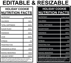 Obraz premium Holiday Cookie Nutrition Facts Labels With Editable Text