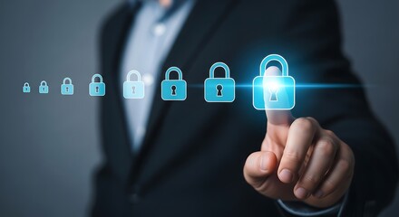 Digital security locks glowing blue cybersecurity data protection