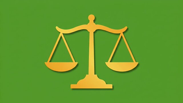 Stylized gold balance scale symbol for law justice and fairness on a green backdrop