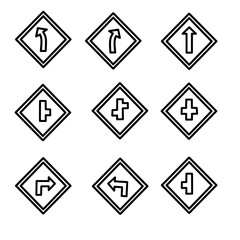 Road signs. Collection of warning, mandatory, prohibition, and informational traffic signs. Collection of traffic signs. Vector illustrations.